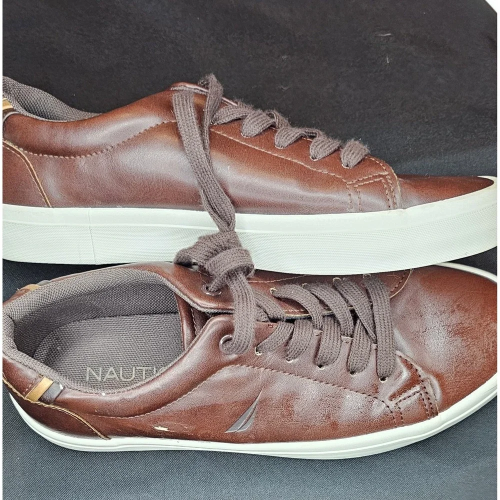 Nautica Emerson Low Top Mens Casual Leather Shoes Brown‎ White NEW Size 7.5